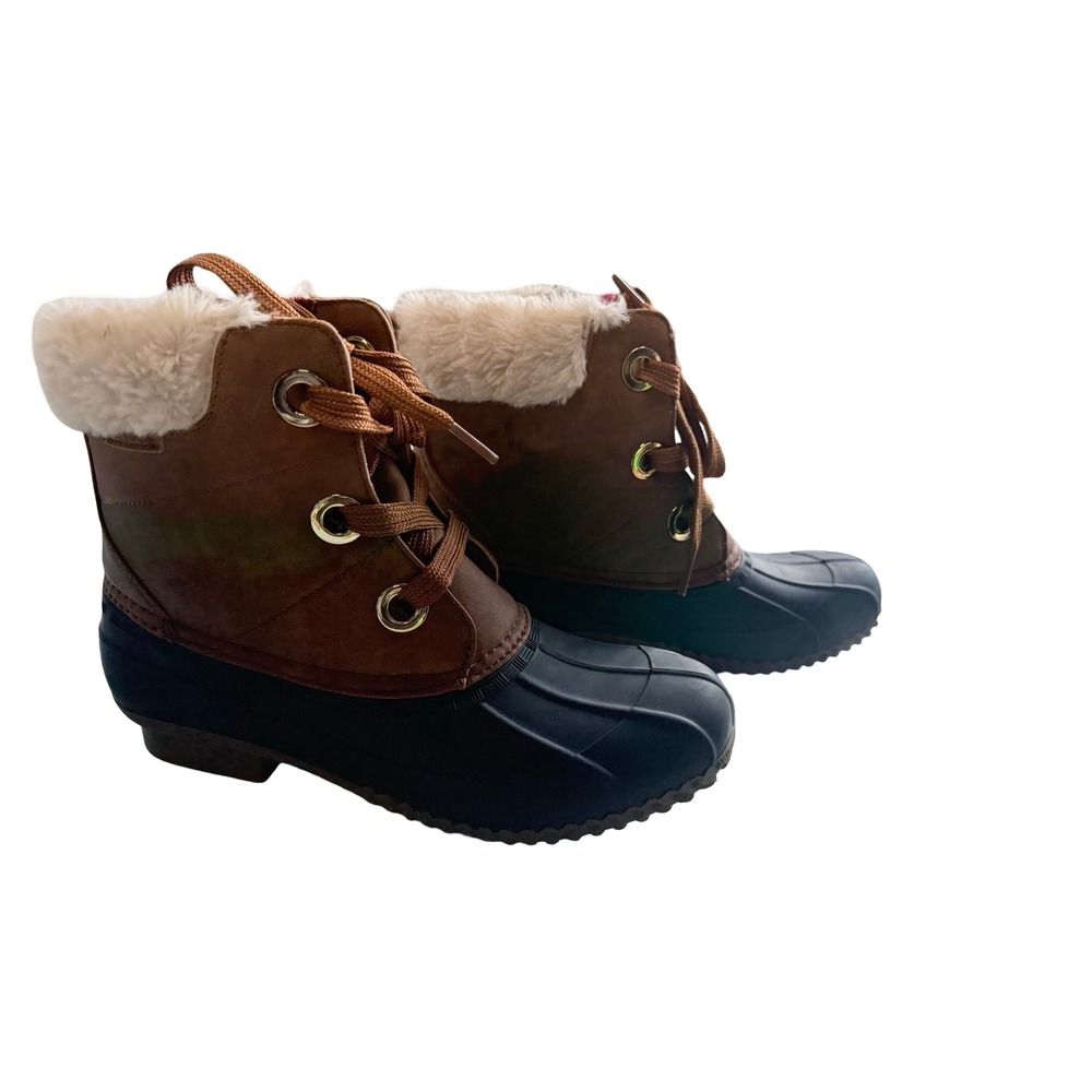 Tommy Hilfiger TWRAVINO Duck Boots W 8 Brown Faux Fur Lined‎ Waterproof Rubber